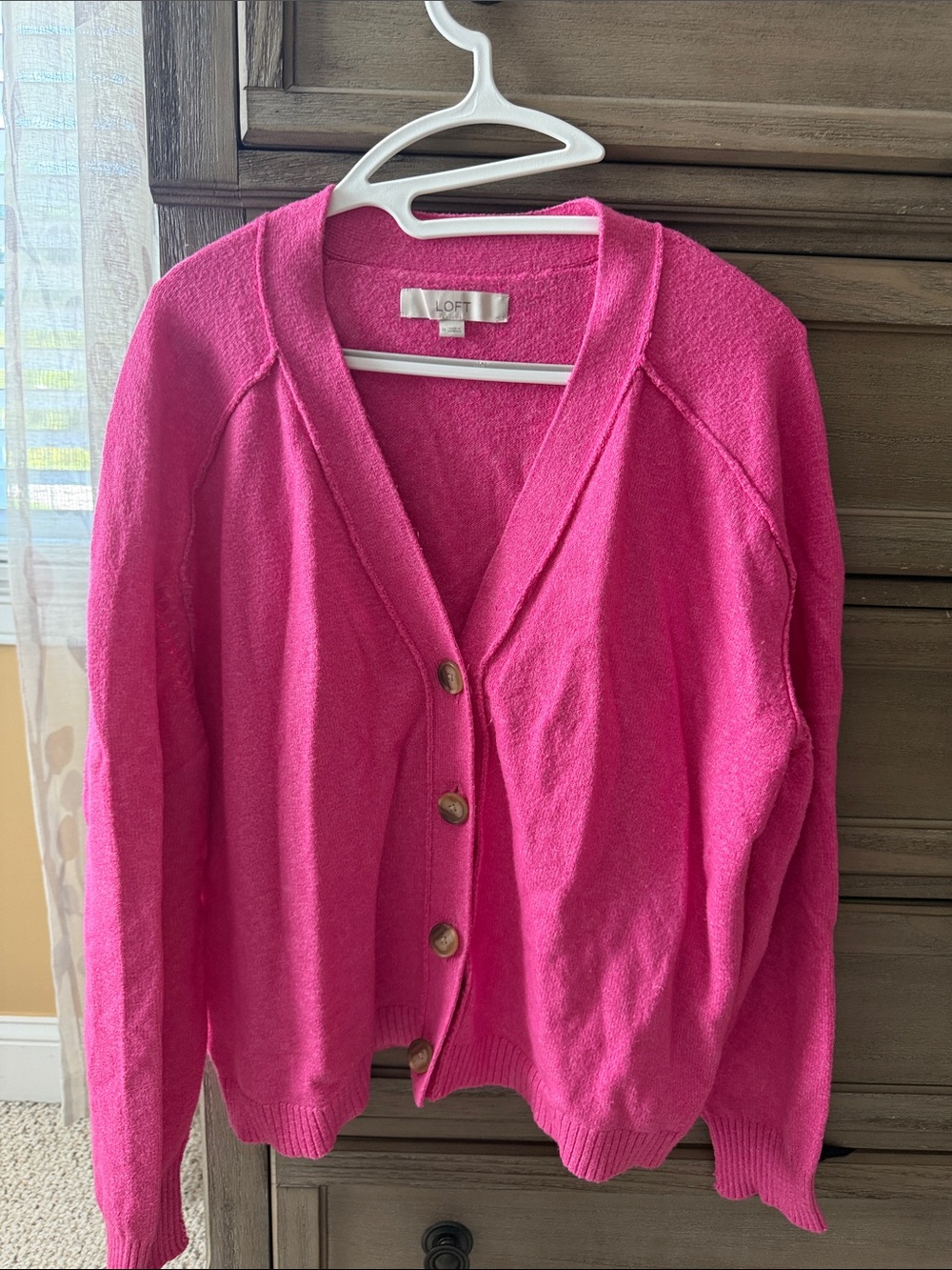 LOFT Bright Pink Button-Front Cardigan